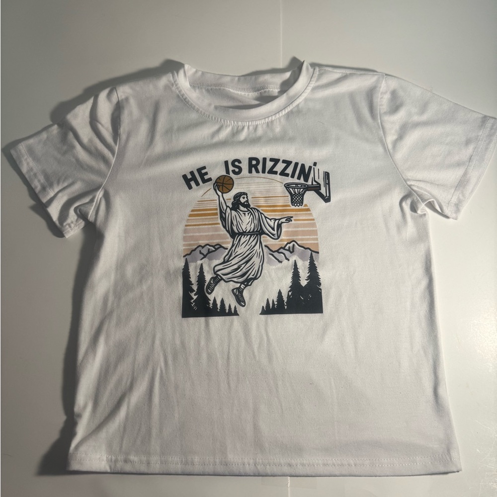 White Graphic T-Shirt with Basketball Design